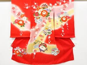 糸巻きに牡丹・菊・枝梅模様子供着物